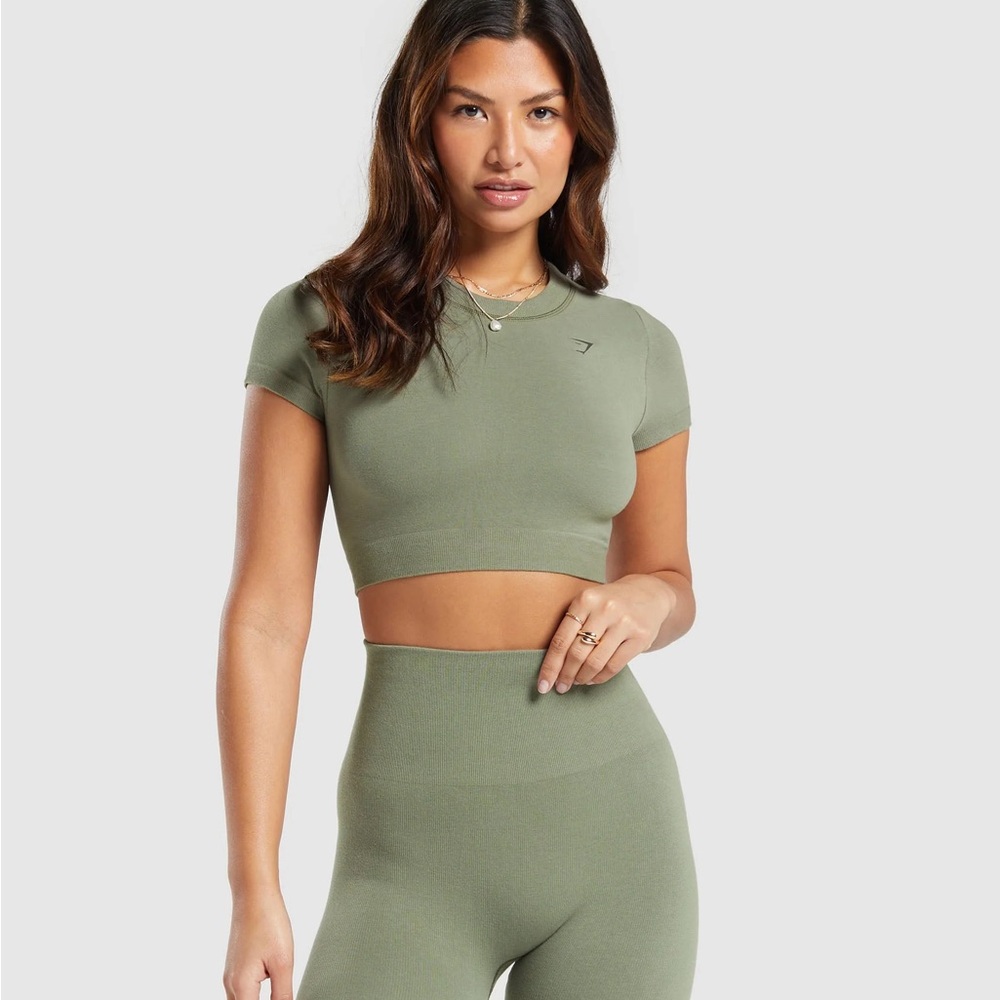 Gymshark Green Cap Sleeve Fitted Crop Top
